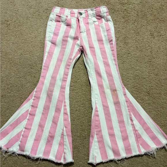 Girls 5T Pink and White Striped Flare Jeans, pockets, bell bottoms - Picture 1 of 3